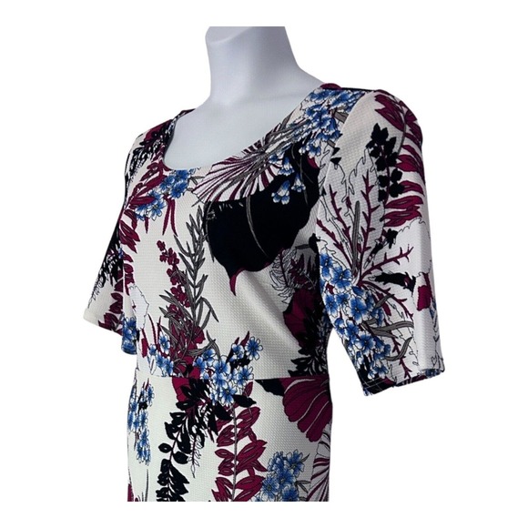 Monroe & Main Career Office Casual Brunch Red Black Blue White Floral Knit Dress - Picture 11 of 15